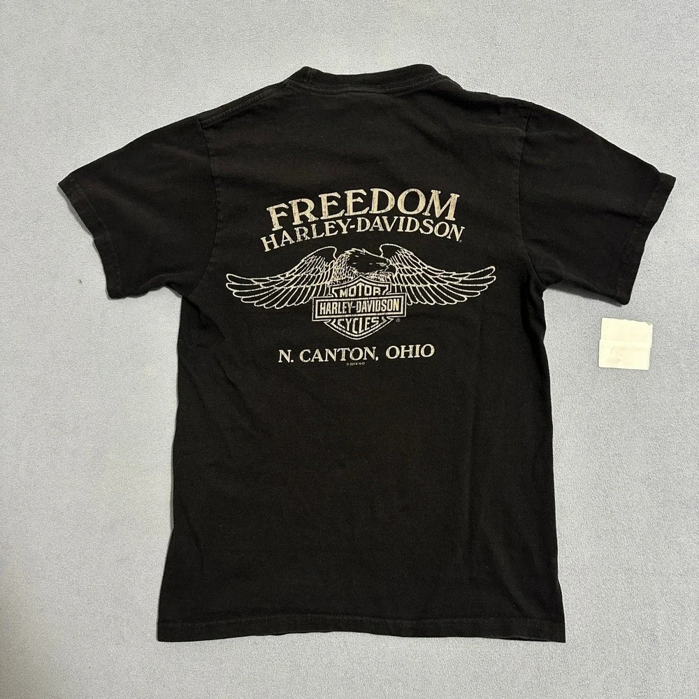Harley-Davidson Graphic T-Shirt N. Canton Ohio Flag Mens Black Size Small‎
